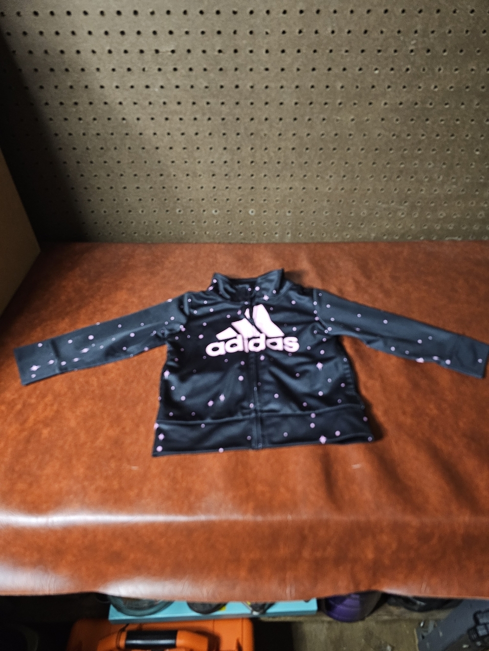 adidas Girls' Black Jacket with Pink Logo and Dot Print